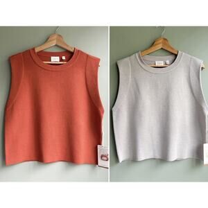 CYRUS Sleeveless Crewneck Knit Tops Bundle of 2 | M Orange Spice Gray Minimalist